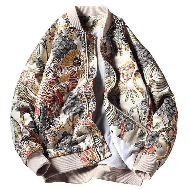 Rapper Store BOMBERS & JACKETS White / XS Floral Crane Bomber Jacket