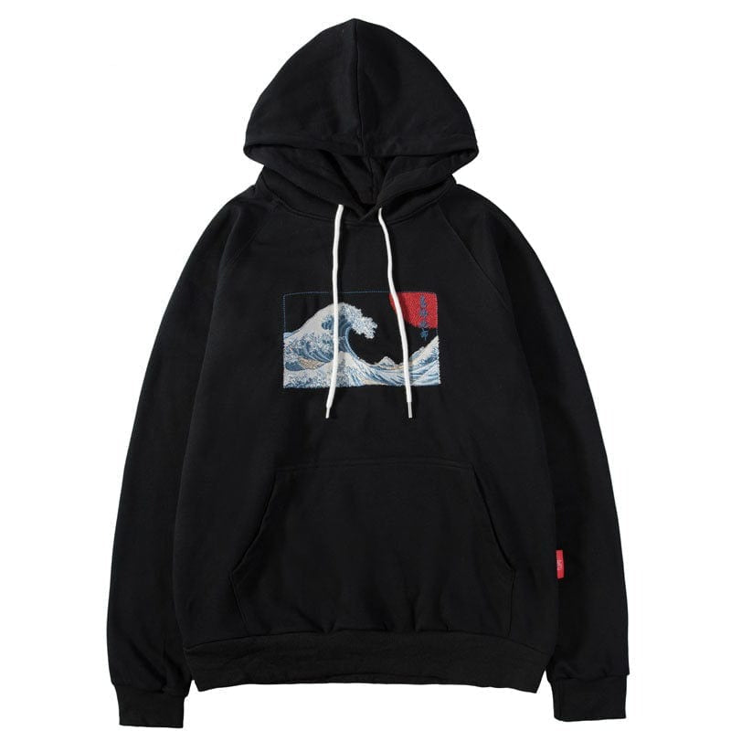 GONTHWID Official Store HOODIES & SWEATSHIRTS Embroidered Japanese Wave Hoodie
