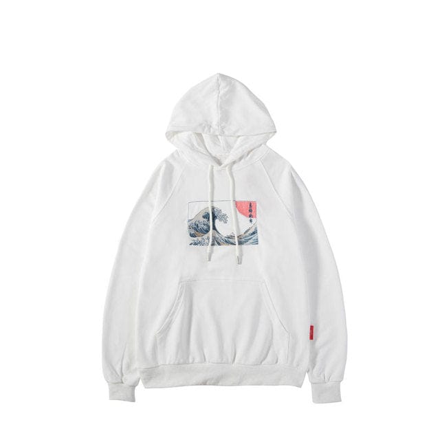 GONTHWID Official Store HOODIES & SWEATSHIRTS White / S Embroidered Japanese Wave Hoodie