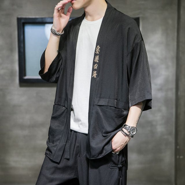 Rapper Store KIMONOS black / S Kanji Silk Style Kimono