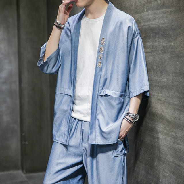 Rapper Store KIMONOS blue / S Kanji Silk Style Kimono