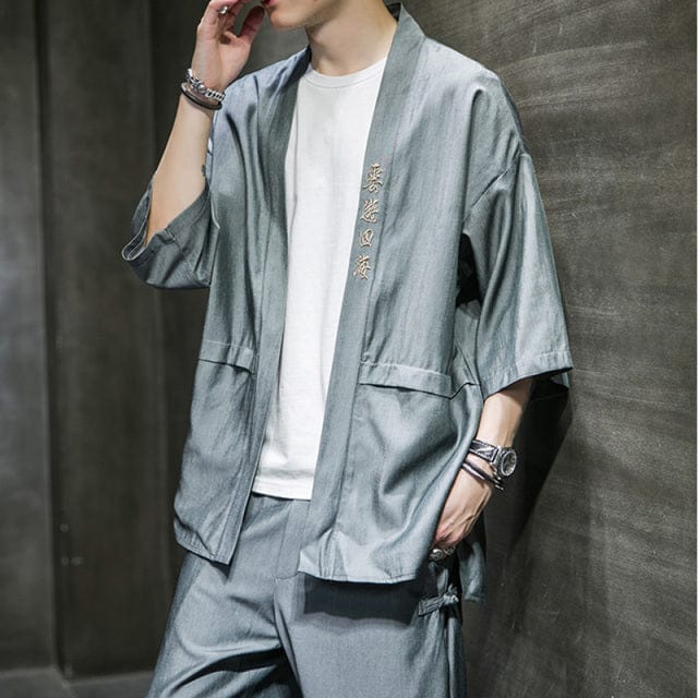 Rapper Store KIMONOS Gray / S Kanji Silk Style Kimono